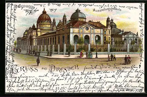 Lithographie Dresden, Blick auf Ausstellungsgebäude