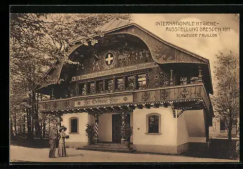 AK Dresden, Internationale Hygiene-Ausstellung 1911, Schweizer Pavillon