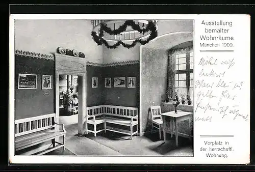 AK München, Ausstellung bemalter Wohnräume 1909, Vorplatz in der herrschaftl. Wohnung
