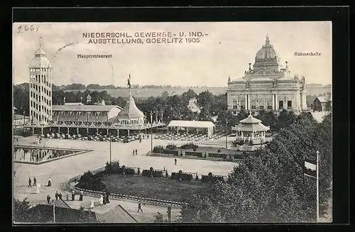 AK Goerlitz, Niederschl. Gewerbe- und Industrie-Ausstellung 1905, Hauptrestaurant und Ruhmeshalle