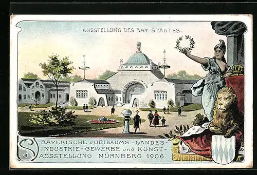 AK Nürnberg, Bayerische Jubiläums-Landes-Industrie-Gewerbe und Kunst-Ausstellung 1906, Bay. Pavillon