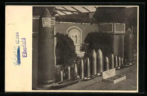 AK Bochum, Ausstellung für Verwundeten- und Kranken-Fürsorge 1915, Parkhaus, deutsche Granaten