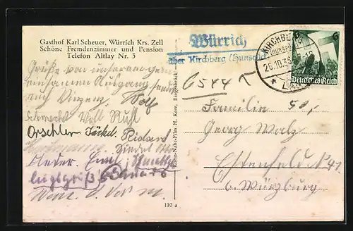 AK Würrich, Ortsansicht mit Strassenpartie, Gasthof Karl Scheuer