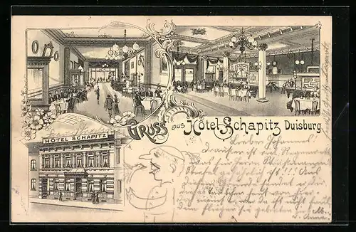 Lithographie Duisburg, Hotel Schapitz, Innenansicht