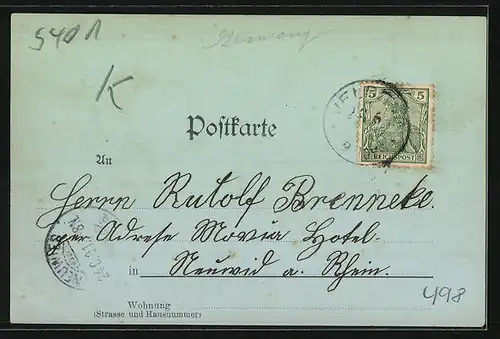 Mondschein-AK Burgen b. Mülheim, Gesamtansicht mit Weinbergen, Gastwirtschaft Adolf Bohn