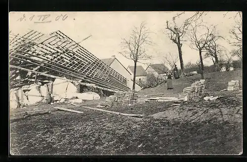 AK Mülheim, Bergrutsch im März 1906, zerstörtes Gebäude