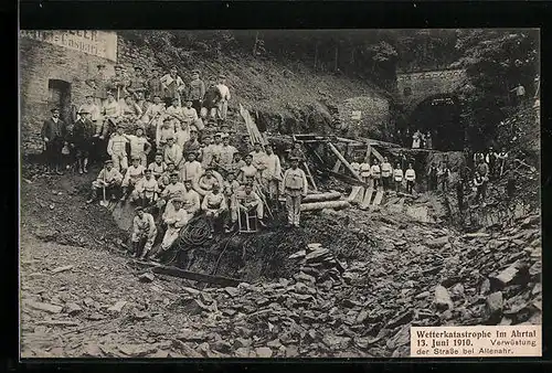AK Altenahr, Hochwasser 1910, Verwüstung der Strasse