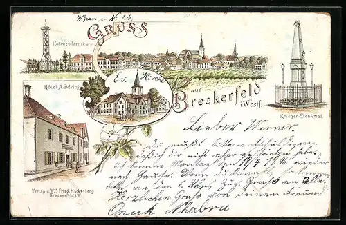 Lithographie Breckerfeld i. Westf., Hotel A. Böving, Hohenzollernturm und Panorama