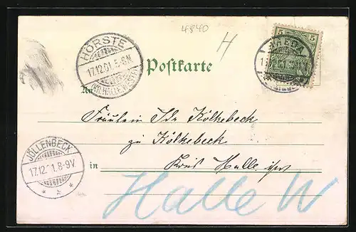 Lithographie Rheda, Langestrasse, Schloss, Mühle - Wassermühle