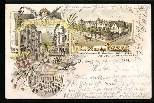 Lithographie Duisburg, Bazar zum Besten des St. Vincenz-Hospital, Krankenhaus / Hospital 1897