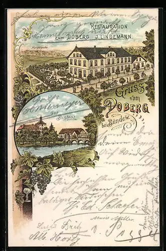 Lithographie Bünde i. W., Restaurant zum Doberg, Gut Bugstedt