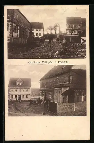 AK Mühlpfad b. Pfalzfeld, Gasthof und Kolonialwaren Aloys Schnorrbach, Strassenpartie