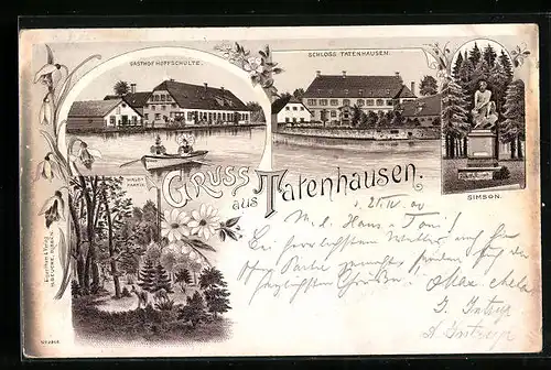 Lithographie Tatenhausen, Gasthof Hoffschulte, Simson, Schloss