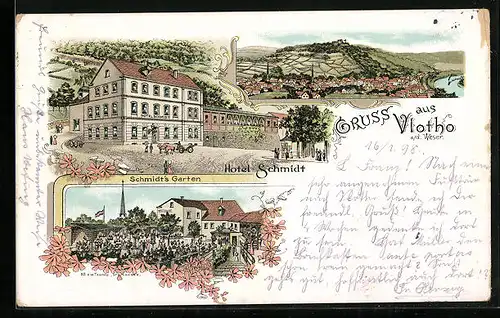 Lithographie Vlotho /Weser, Hotel Schmidt, Panorama