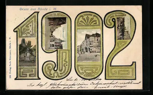 AK Bünde i. W., Ansichten in Jahreszahl 1902, Kirchstrasse, Eschstrasse