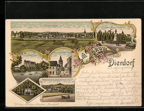 Lithographie Dierdorf, Strassenpartie am Unter-Turm, Mausoleum