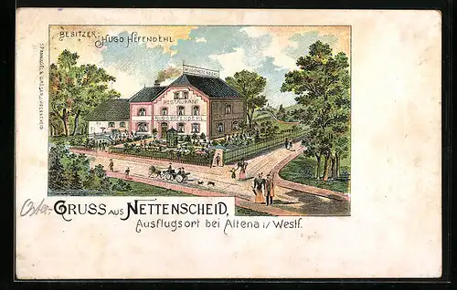 Lithographie Nettenscheid, Restaurant von Hugo Hefendehl
