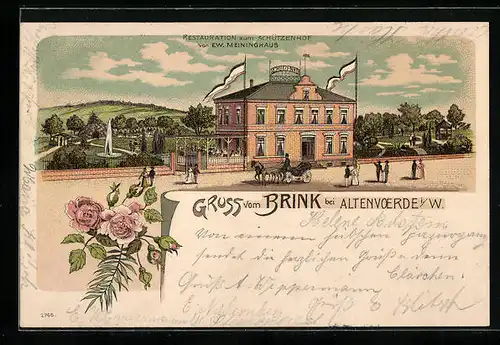 Lithographie Altenvoerde, Restauration Brink zum Schützenhof von Meininghaus