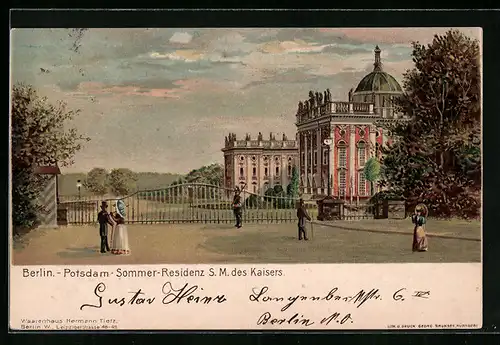 AK Potsdam, Schloss Sanssouci vom Eingang gesehen