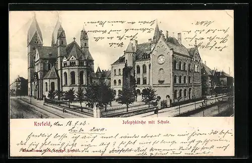 AK Krefeld, Josephkirche mit Schule