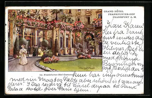 Künstler-AK Frankfurt a. M., Grand Hotel Frankfurter Hof, Im Frankfurter Hof-Garten