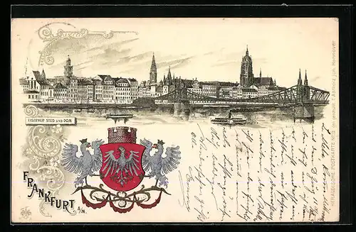 Lithographie Alt-Frankfurt, Eiserner Steg und Dom
