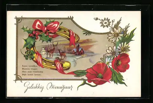 AK Hufeisen mit Blumen und Schleife