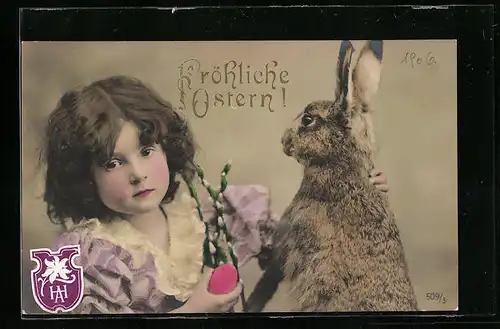 AK Mädchen mit Osterhasen