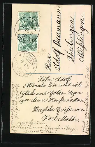 AK Junge mit Schutzengel zur Konfirmation