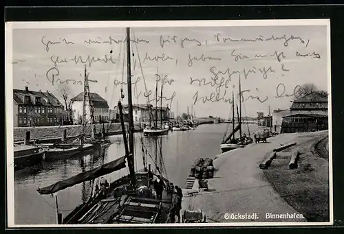AK Glückstadt, Binnenhafen mit Booten