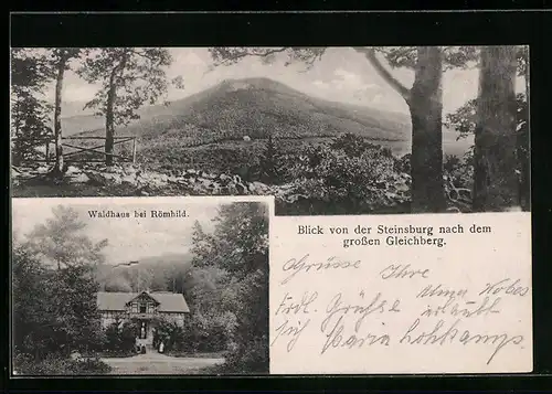 AK Römhild, Waldhaus, Blick von der Steinsburg nach dem grossen Gleichberg