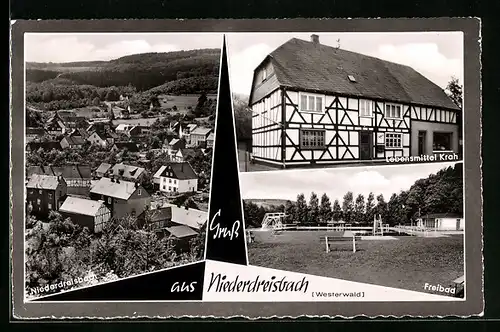 AK Niederdreisbach /Westerwald, Freibad, Lebensmittel Krah