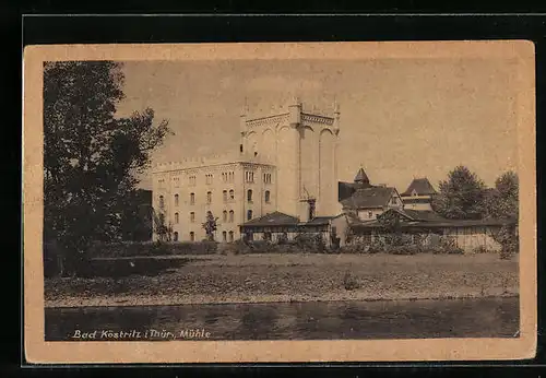 AK Bad Köstritz i. Th., Blick über den Fluss auf die Mühle