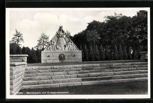 AK Kevelaer, Partie am Kriegerehrenmal im Marienpark