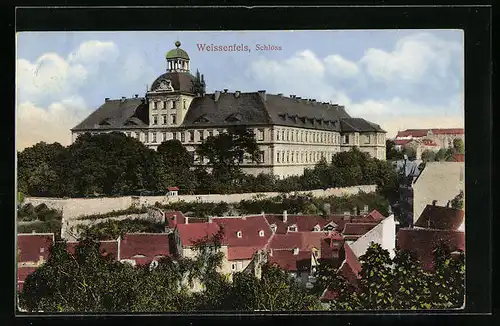 AK Weissenfels, Blick über die Dächer zum Schloss