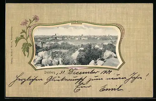 AK Duisburg, Blick nach der Stadt im Passepartout