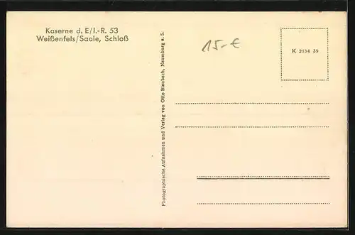 AK Weissenfels /Saale, Schloss u. Kaserne d. E. I.-R. 53, Innenansichten Kameradschaftsheim und Speisesaal