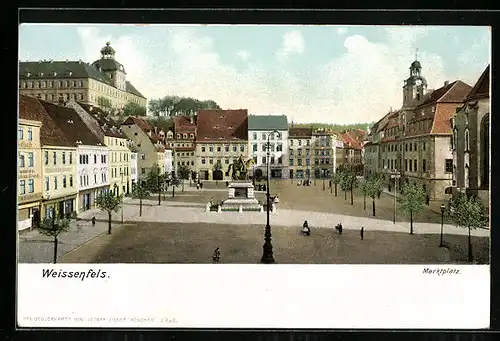 AK Weissenfels, Marktplatz mit Handlung und Denkmal