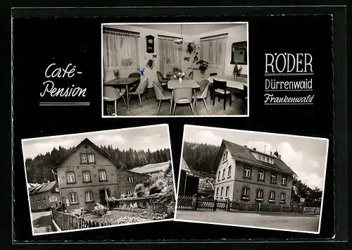AK Dürrenwaid /Frankenwald, Cafe-Pension Röder, Innenansicht, Garten