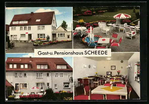 AK Oberweser-Heisebeck, Hotel-Pension Scheede, Innenansicht, Terrasse