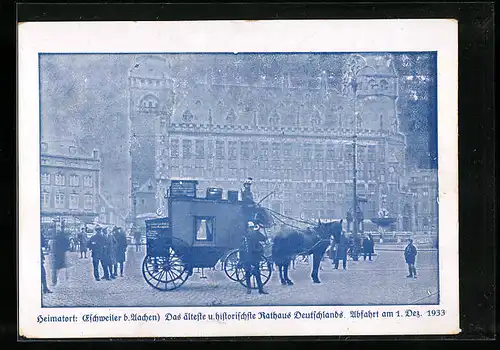 AK Eschweiler b. Aachen, Abfahrt am Rathaus 1933