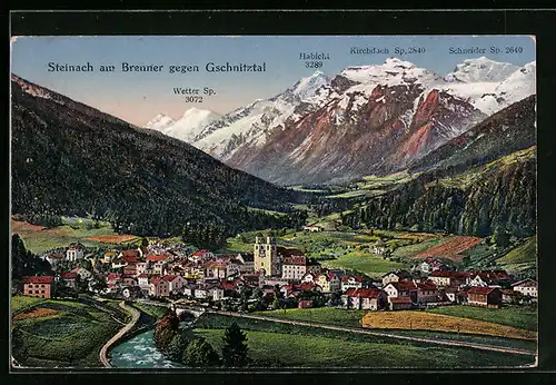 AK Steinach am Brenner, Ortsansicht gegen Gschnitztal