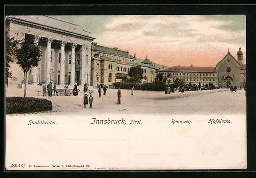 AK Innsbruck, Stadttheater und Hofkirche am Rennweg