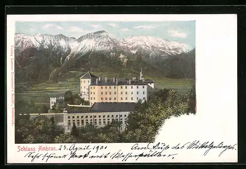 AK Innsbruck, Schloss Ambras gegen das Gebirge