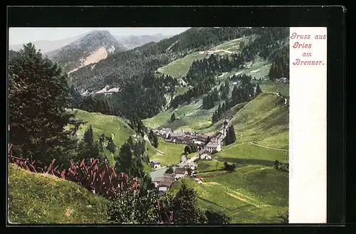 AK Gries am Brenner, Ortsansicht aus der Vogelschau