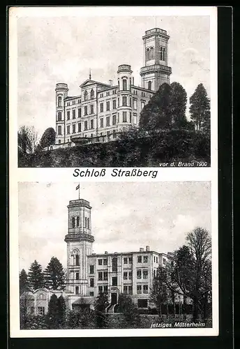 AK Strassberg, Schloss vor dem Brand 1930, späteres Mütterheim