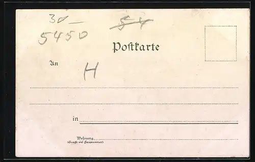 Lithographie Neuwied, Gymnasium, Landgerichtsplatz, Krieger-Denkmal