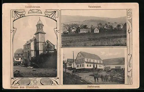 AK Utzenhain, Totalansicht, Gemeindehaus, Dorfstrasse