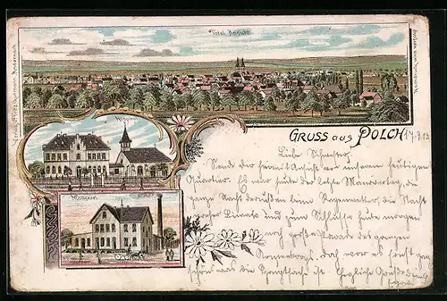 Lithographie Polch, Molkerei, Hospital, Totalansicht