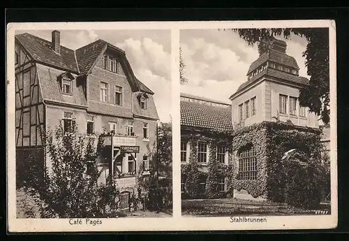 AK Sauerbrunnen, Pension-Cafe Pages, Stahlbrunnen